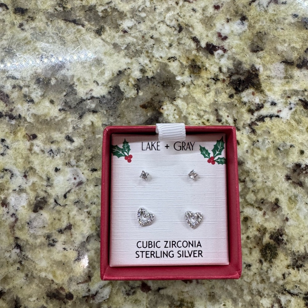 Sterling Silver Cubic Zirconia Earrings Set - Silver